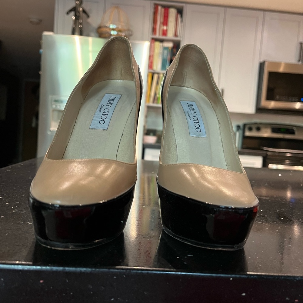 Jimmy Choo Cream and Black Platform Heels
